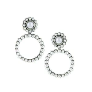 1928 Jewelry White Faux Pearl Front Faced Hoop Earrings