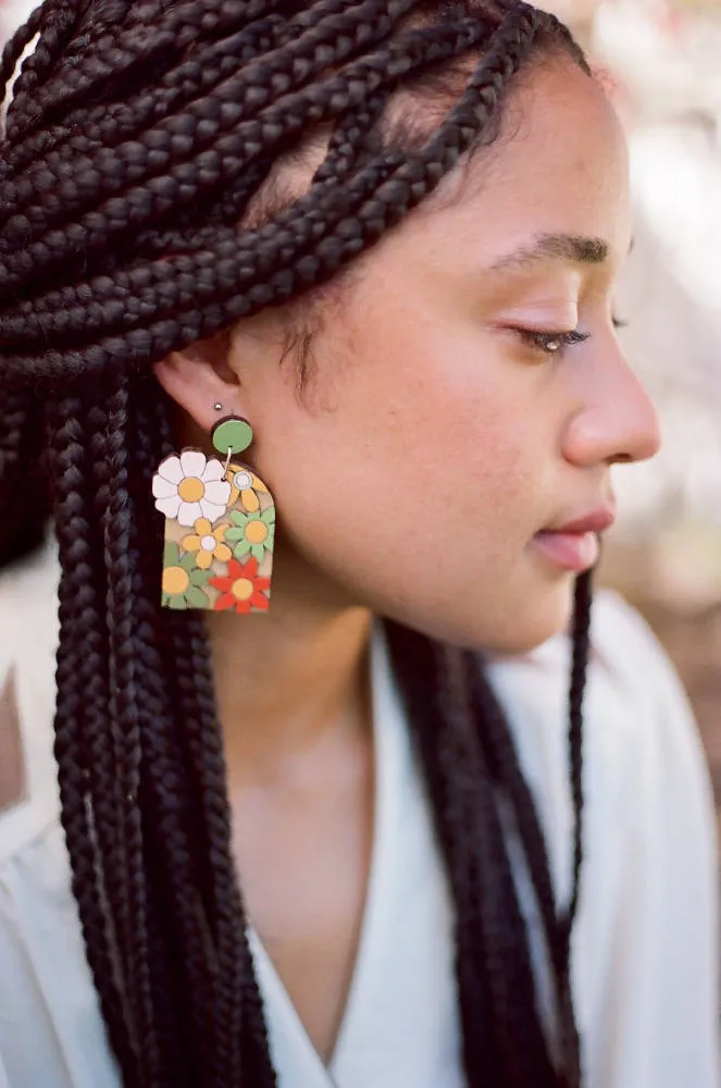 70s Pink Floral Arch Earrings