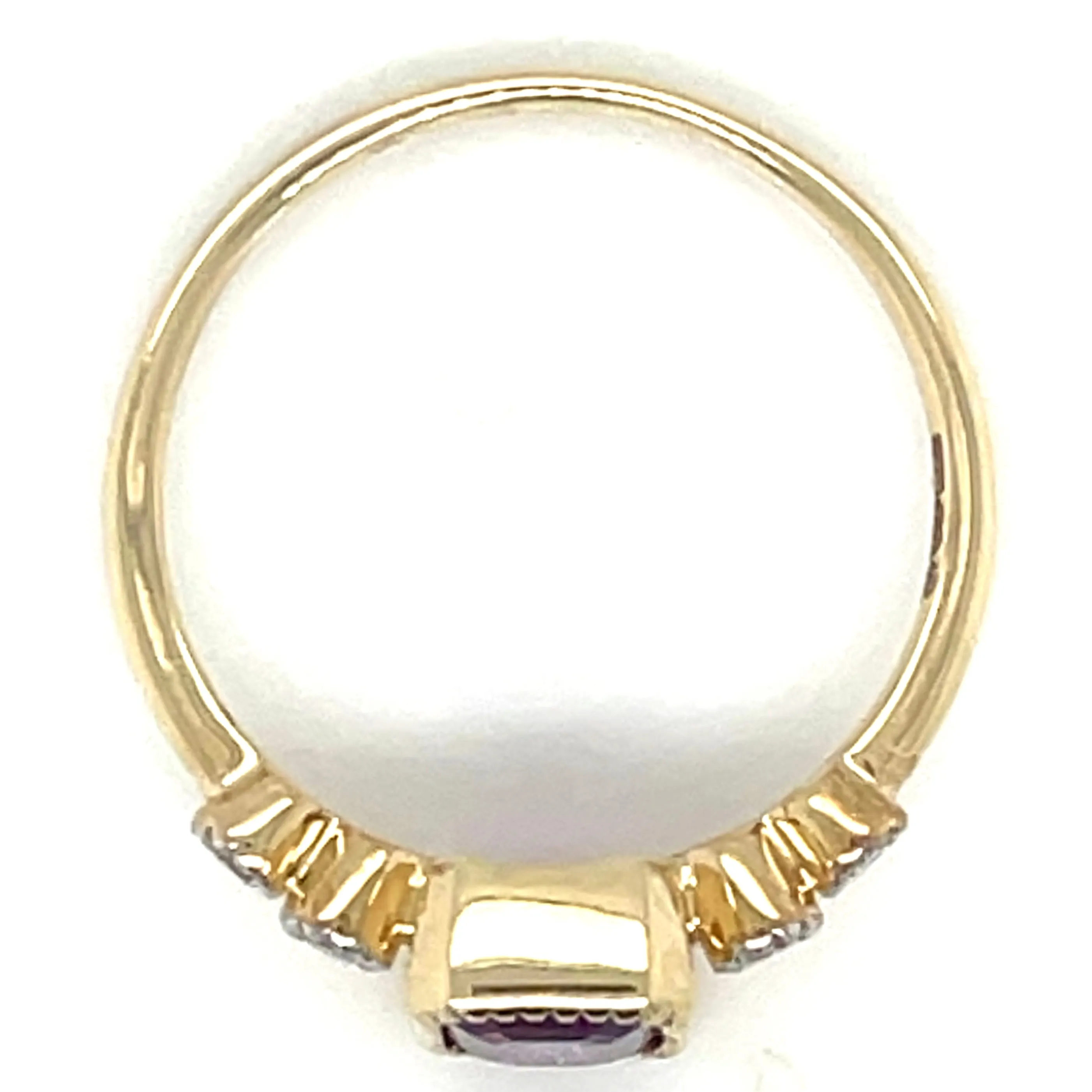 9ct Yellow Gold 0.96ct Emerald Cut Purple Amethyst Ring with Side Diamonds