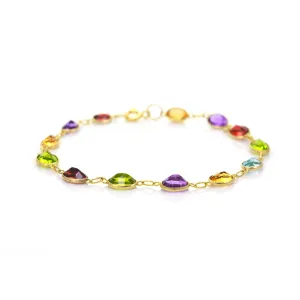 9ct Yellow Gold Bezel Multi Gemstone Bracelet