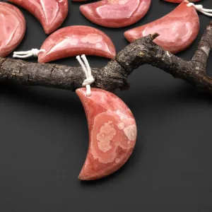 AAA Gemmy Natural Pink Red Rhodochrosite Crescent Moon Gemstone Pendant A1