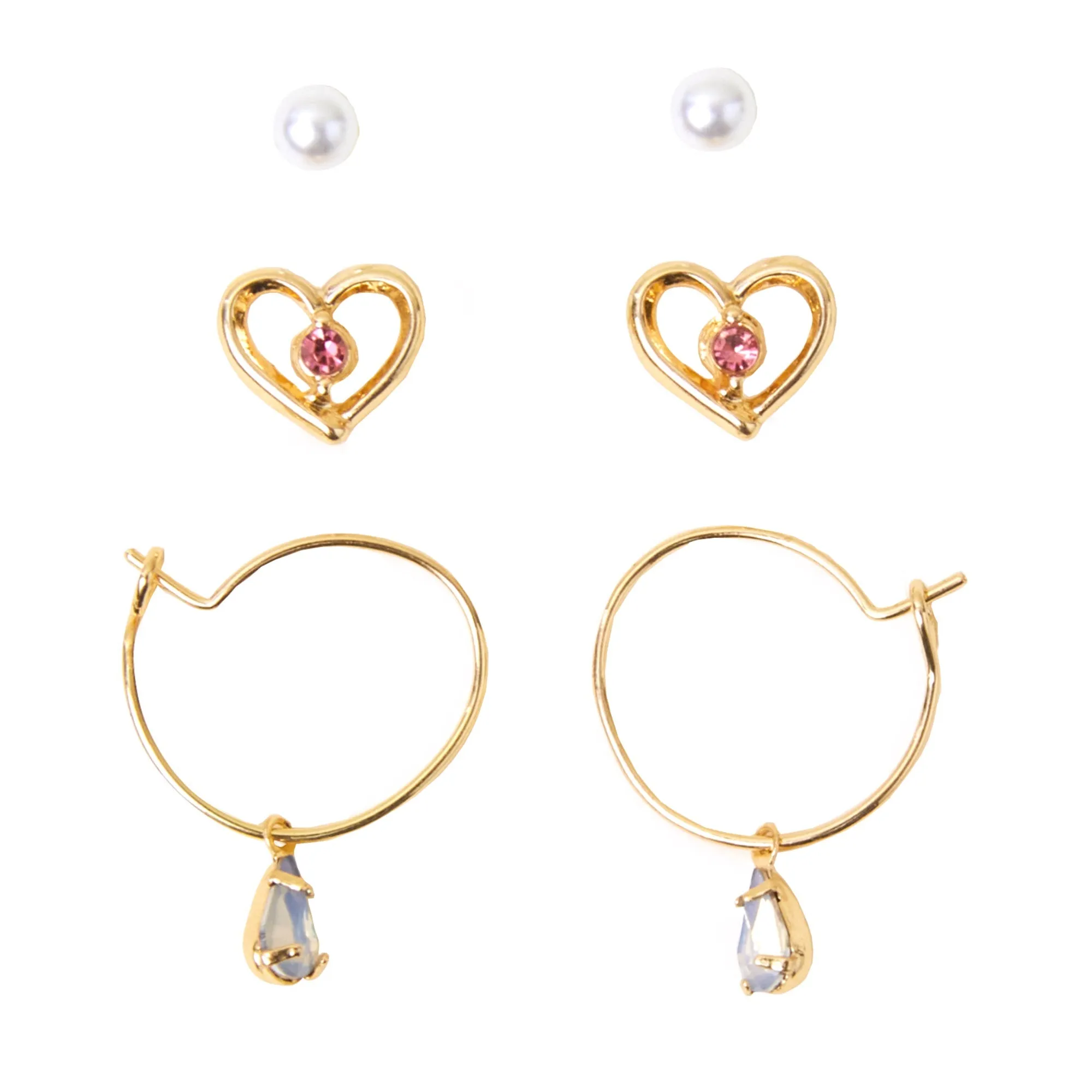 Accessorize London Women's Gold  Heart Stud And Hoops Pack of Three