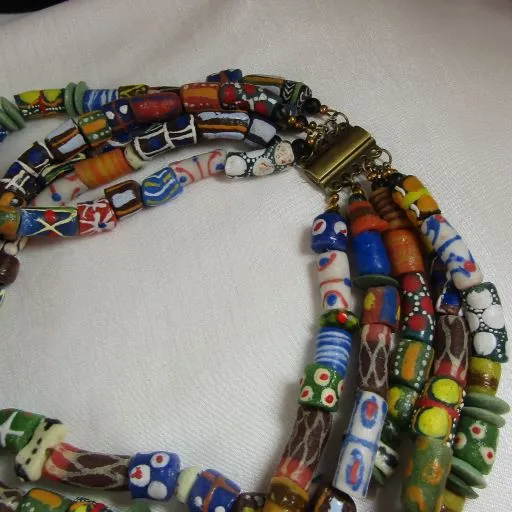 African Fair Trade Bead Statement Handmade Necklace Five Strand