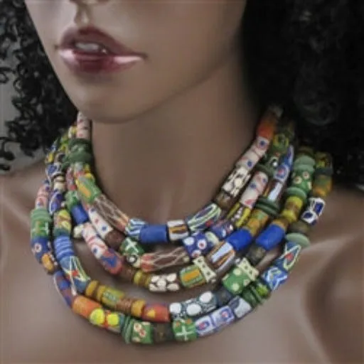 African Fair Trade Bead Statement Handmade Necklace Five Strand