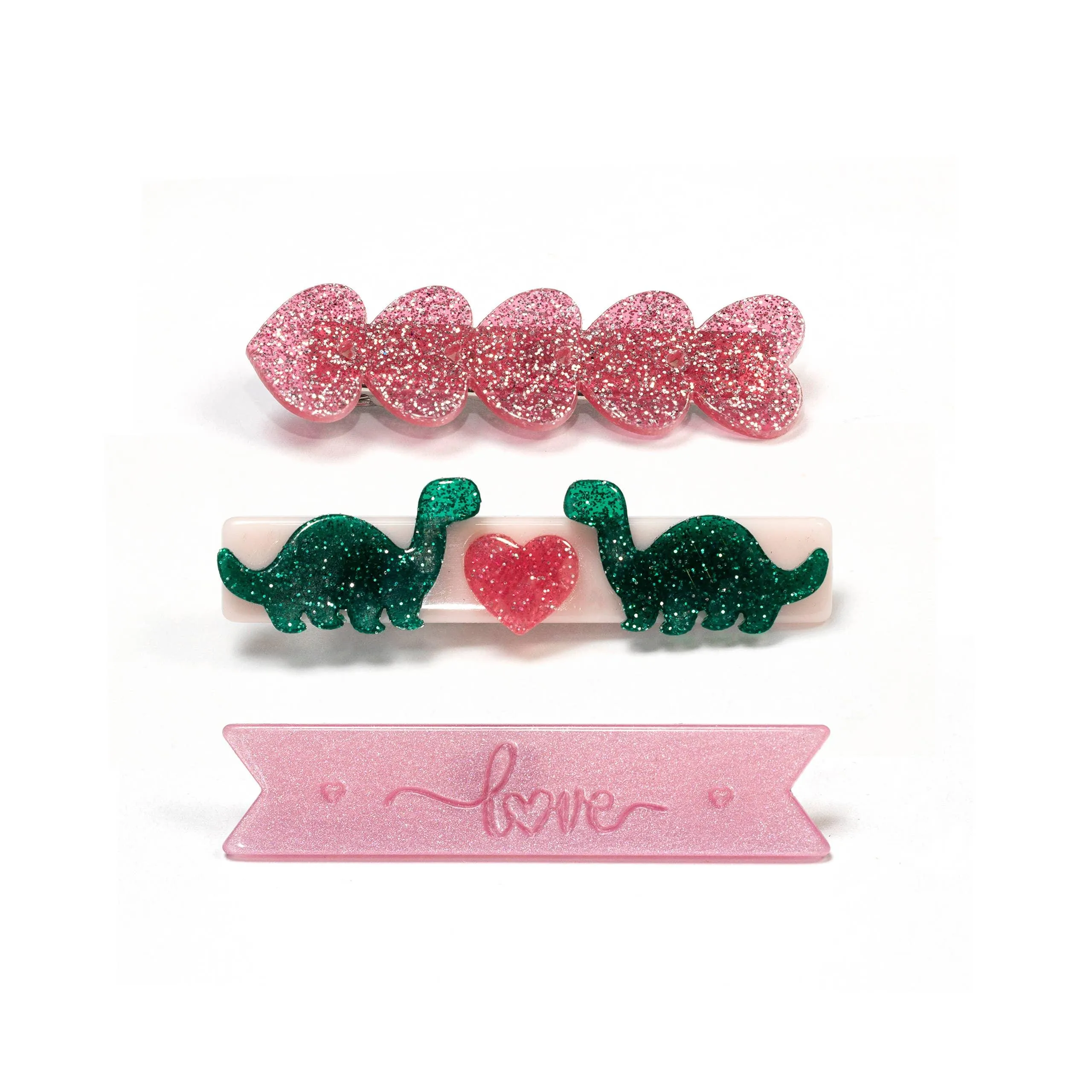 Alligator Clips | Valentines-Trio Love Dinosaur | Lilies and Roses NY