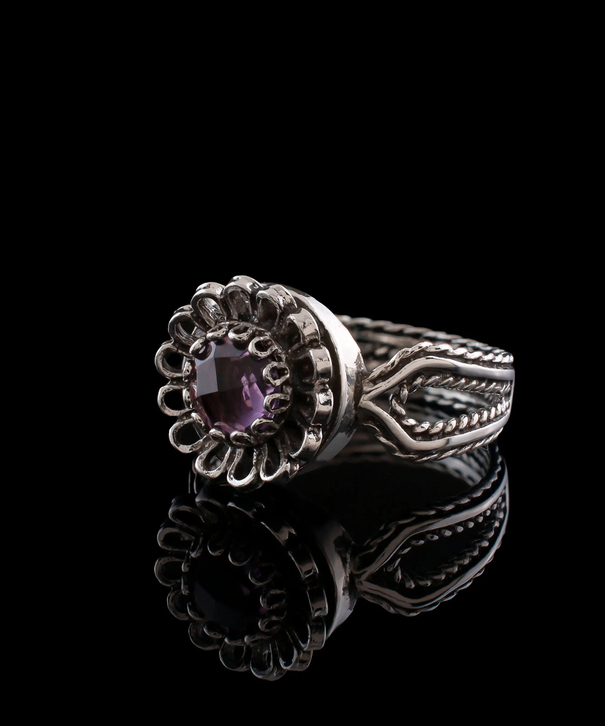 Amethyst Gemstone Sterling Silver Women Cocktail Ring