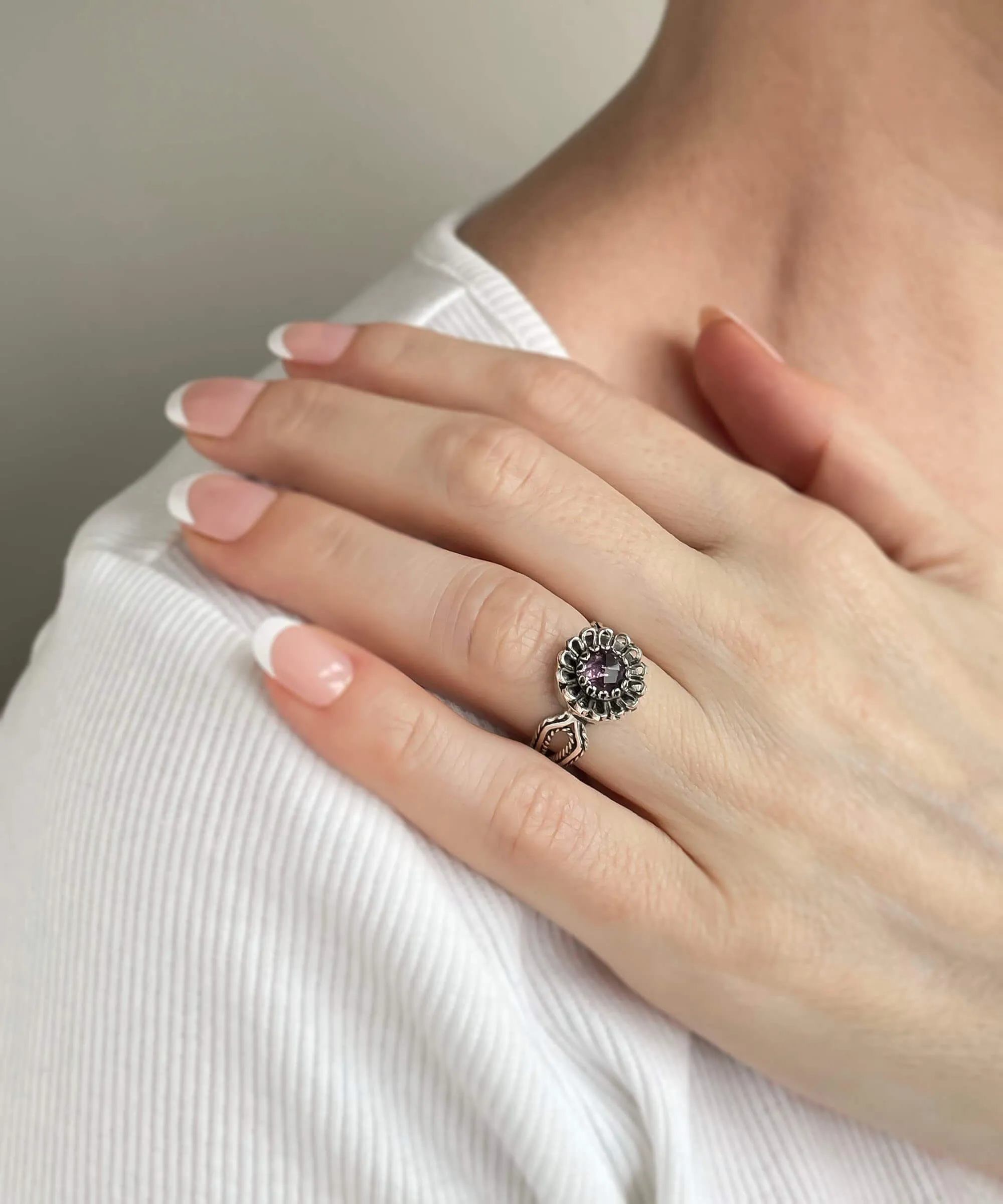 Amethyst Gemstone Sterling Silver Women Cocktail Ring