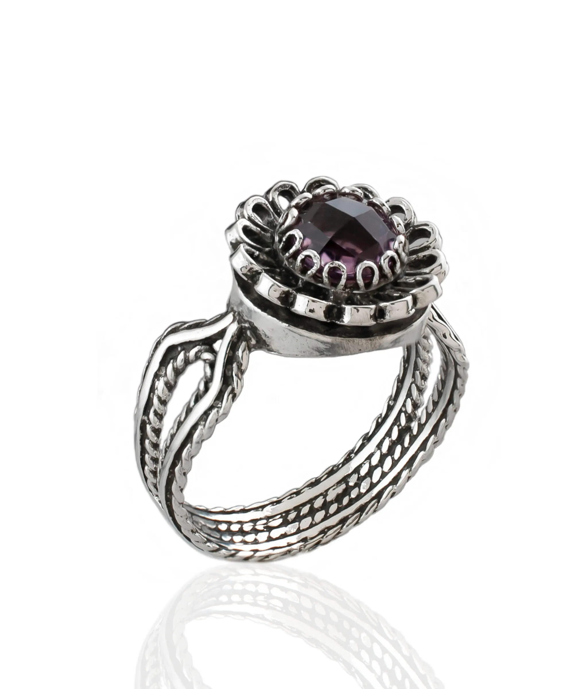 Amethyst Gemstone Sterling Silver Women Cocktail Ring