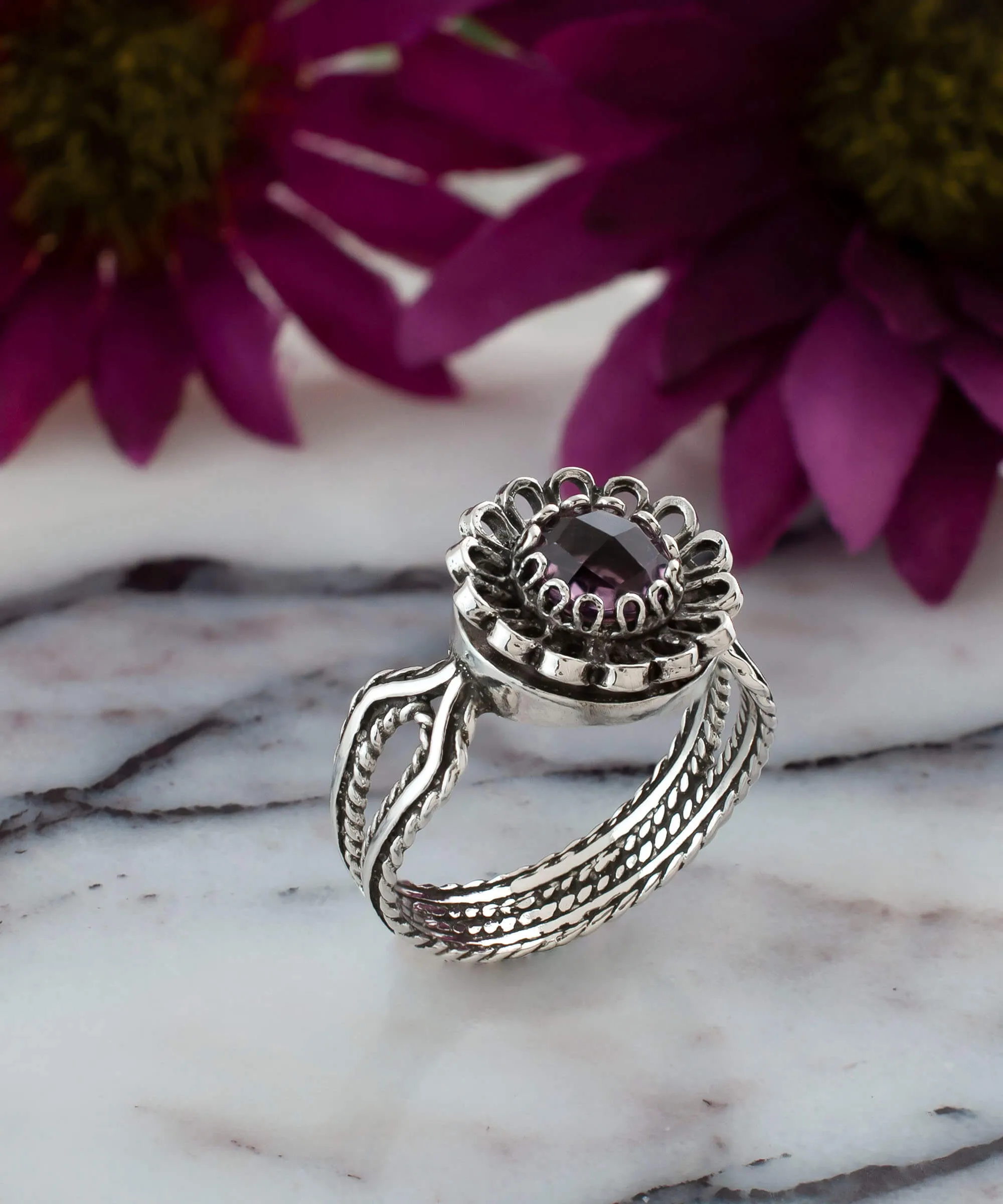 Amethyst Gemstone Sterling Silver Women Cocktail Ring