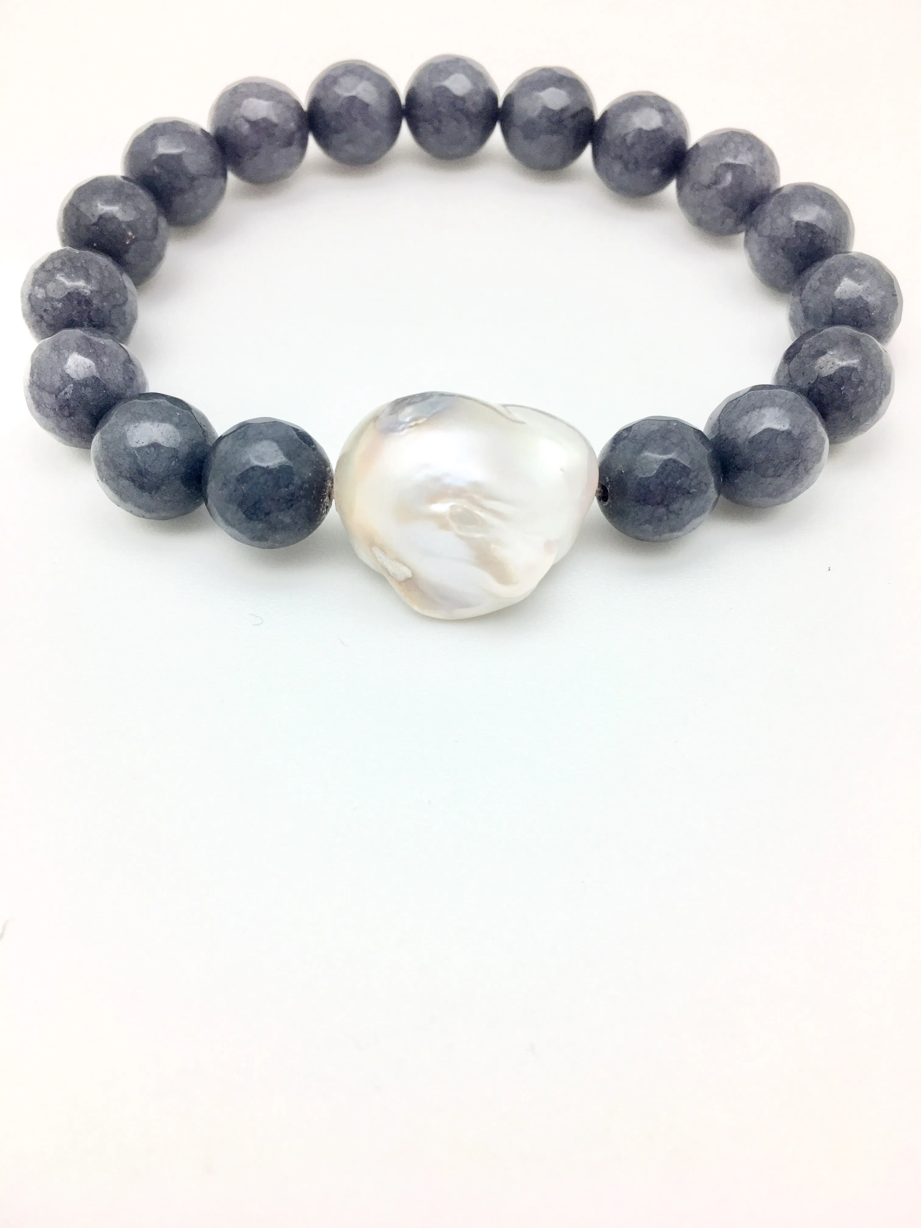 Annie baroque - blue agate / white baroque pearl