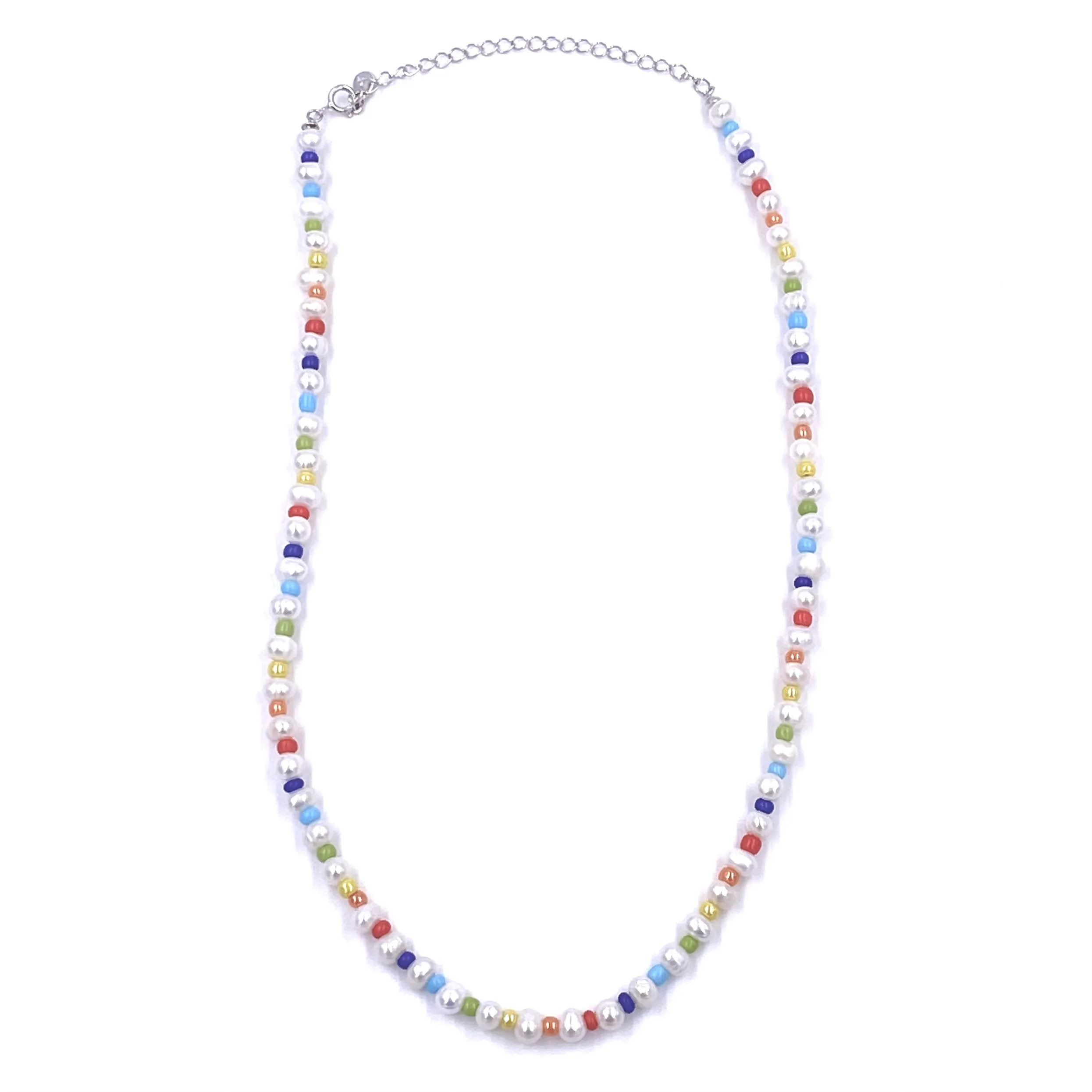 Ashley Gold Sterling Silver Colorful Enamel Bead And Freshwater Pearl Alternating Design Beaded Necklace