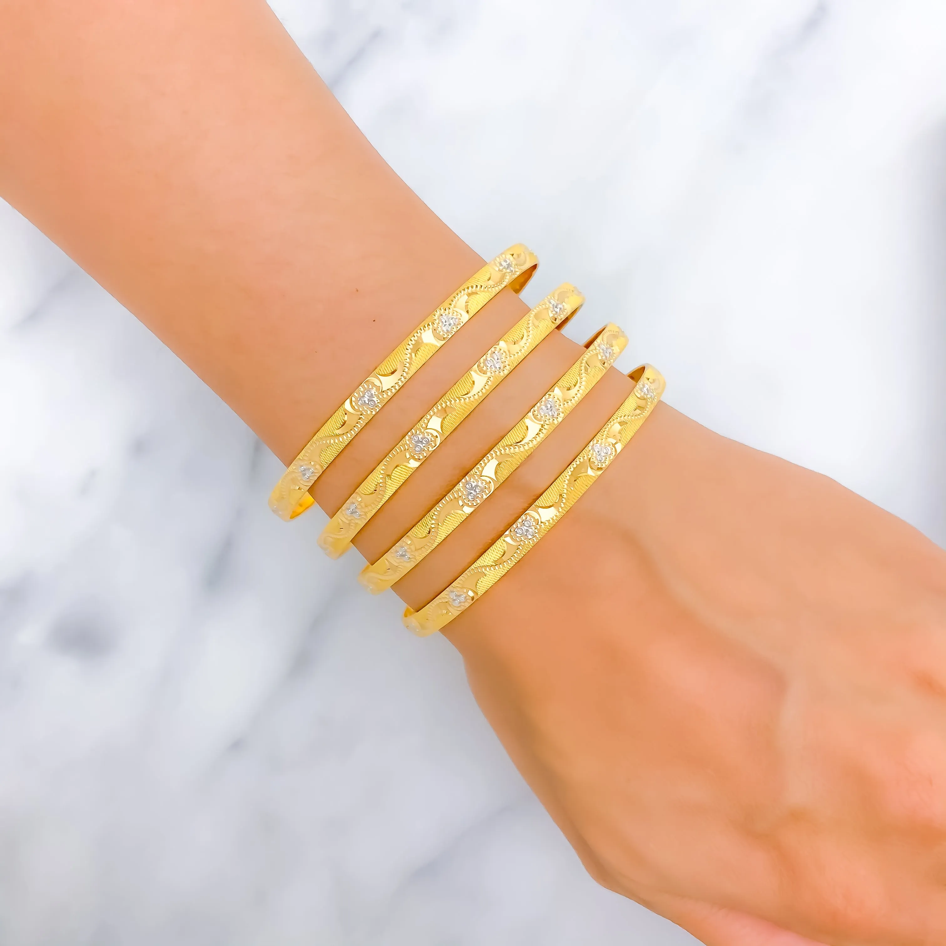 Beautiful Distinct Floral 22k Gold Bangles