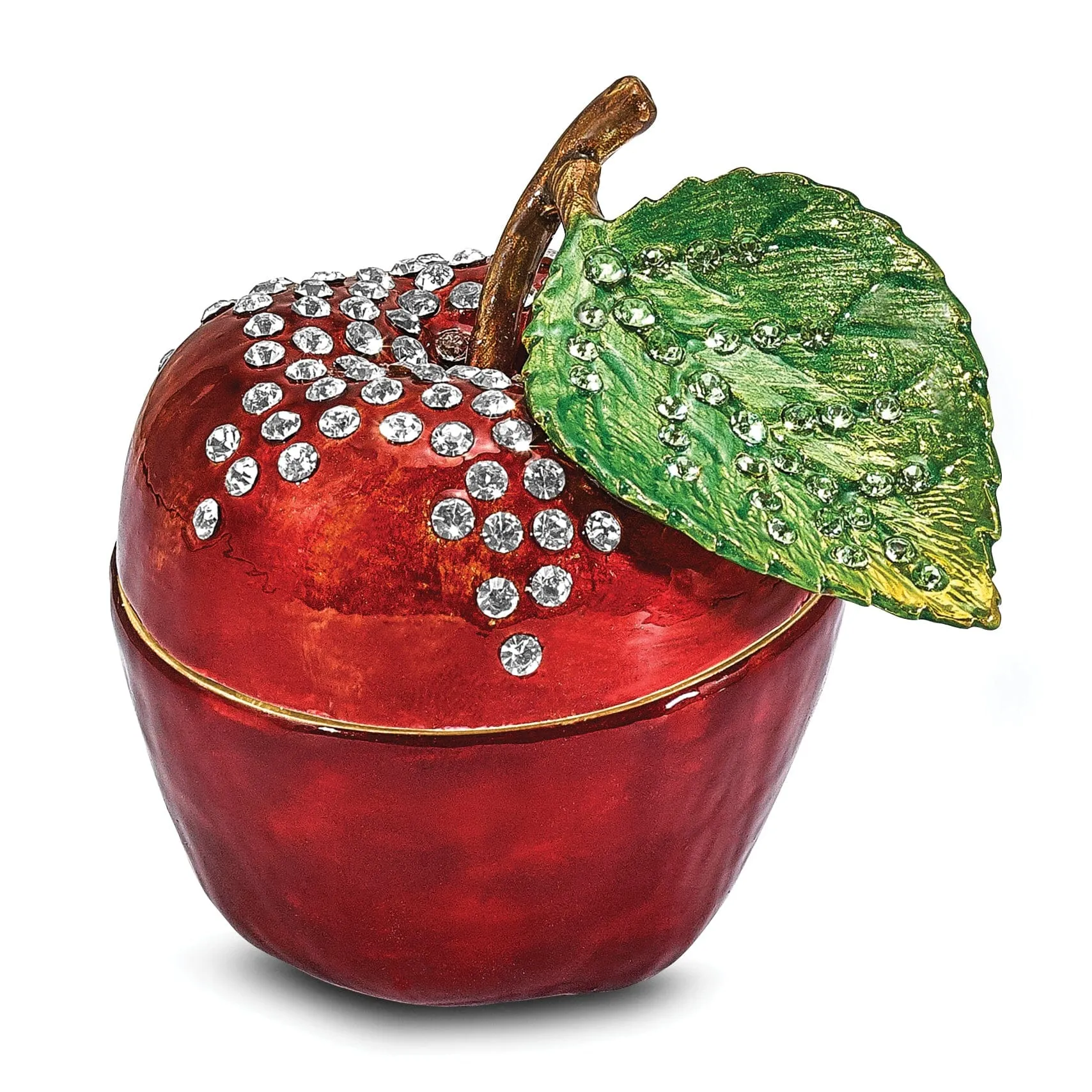 Bejeweled Pewter Color Enamel Finish DELICIOUS Apple Trinket Box