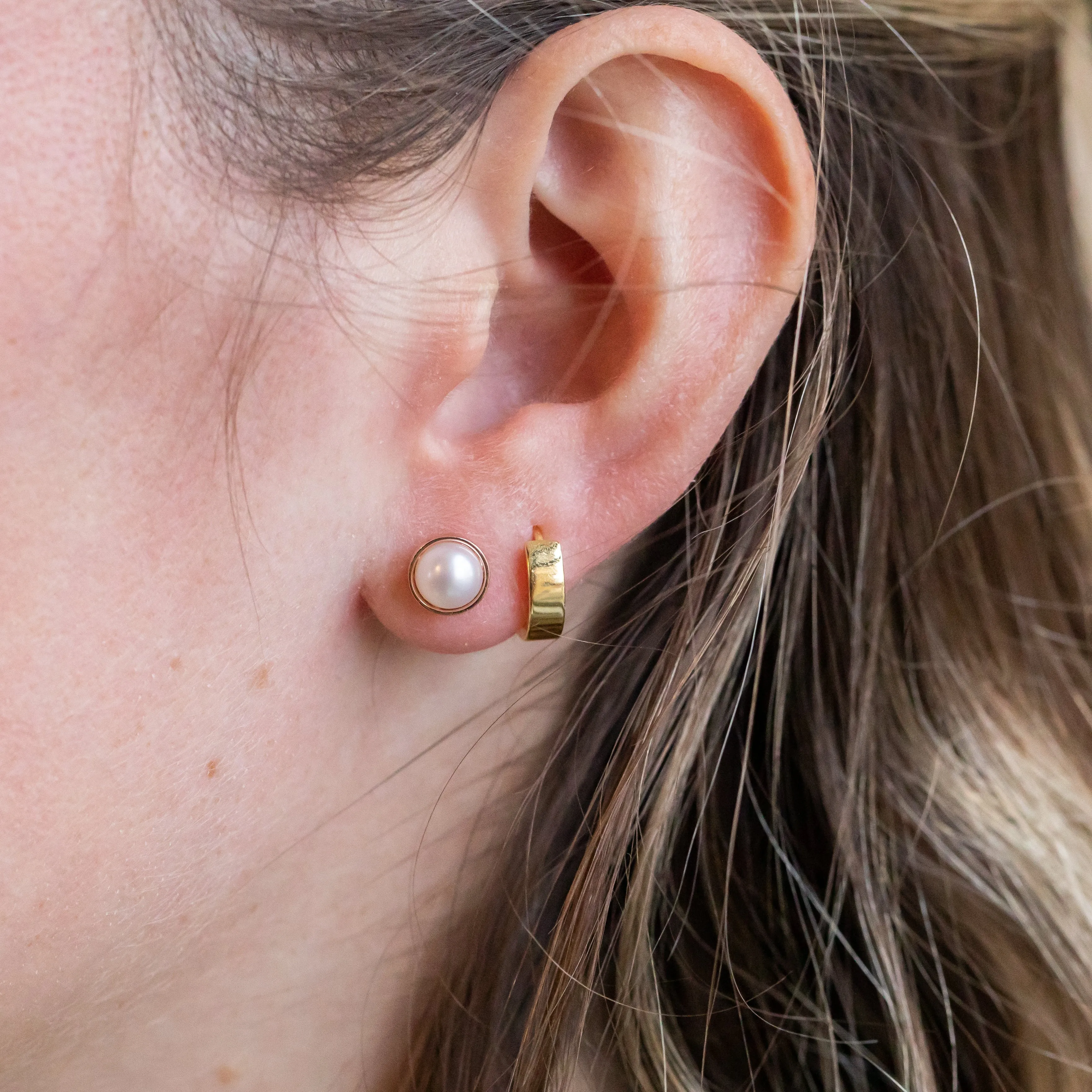 Bezel Pearl Studs