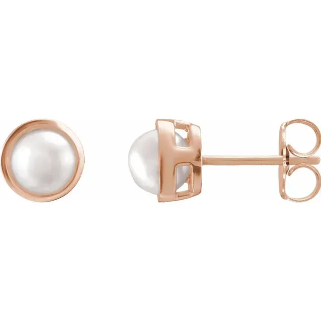 Bezel Pearl Studs