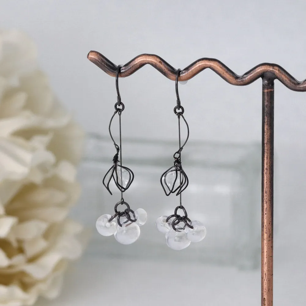 Black Wire Flower Cluster Drop Earrings