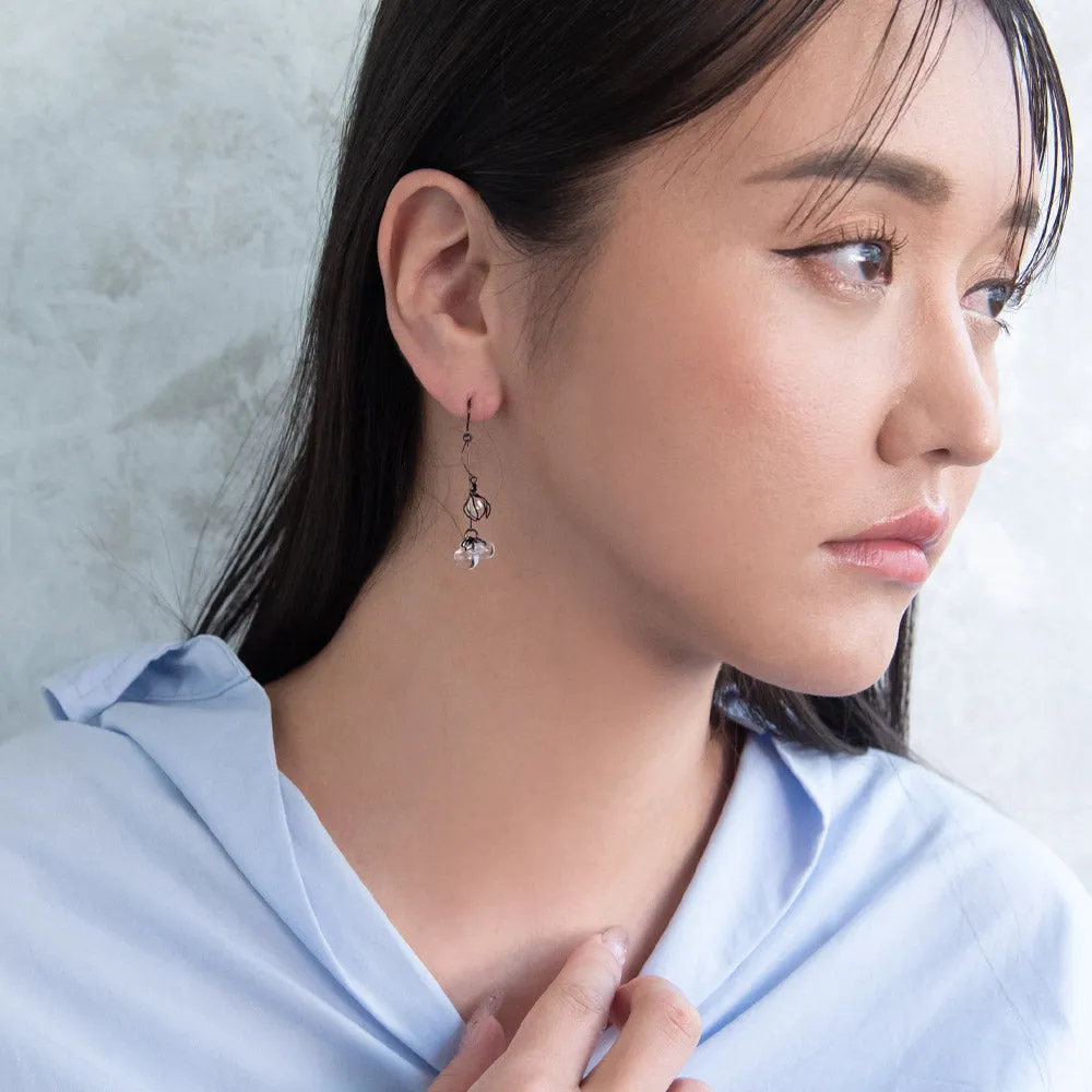 Black Wire Flower Cluster Drop Earrings