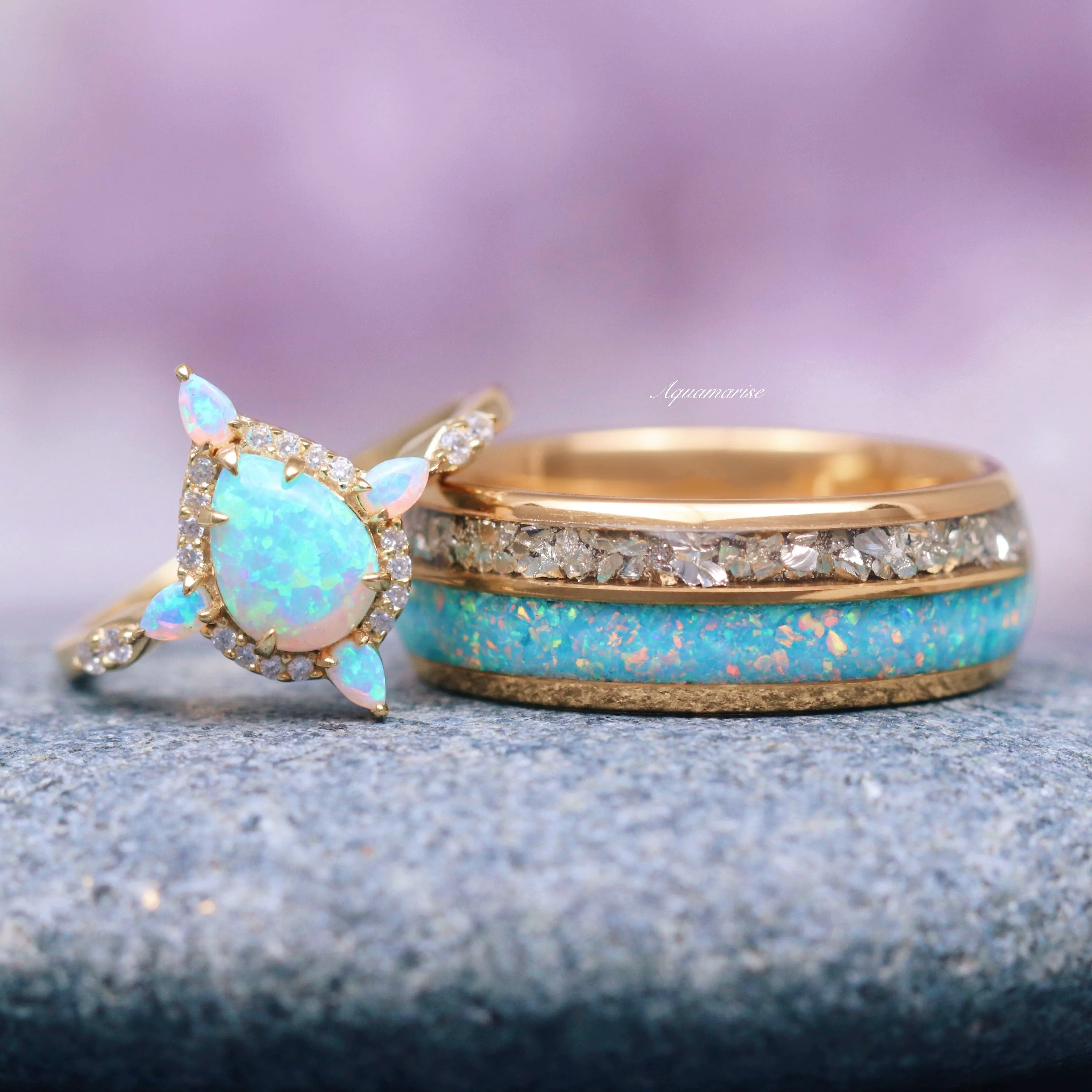 Blue Fire Opal Engagement Ring- 14K Yellow Gold Vermeil