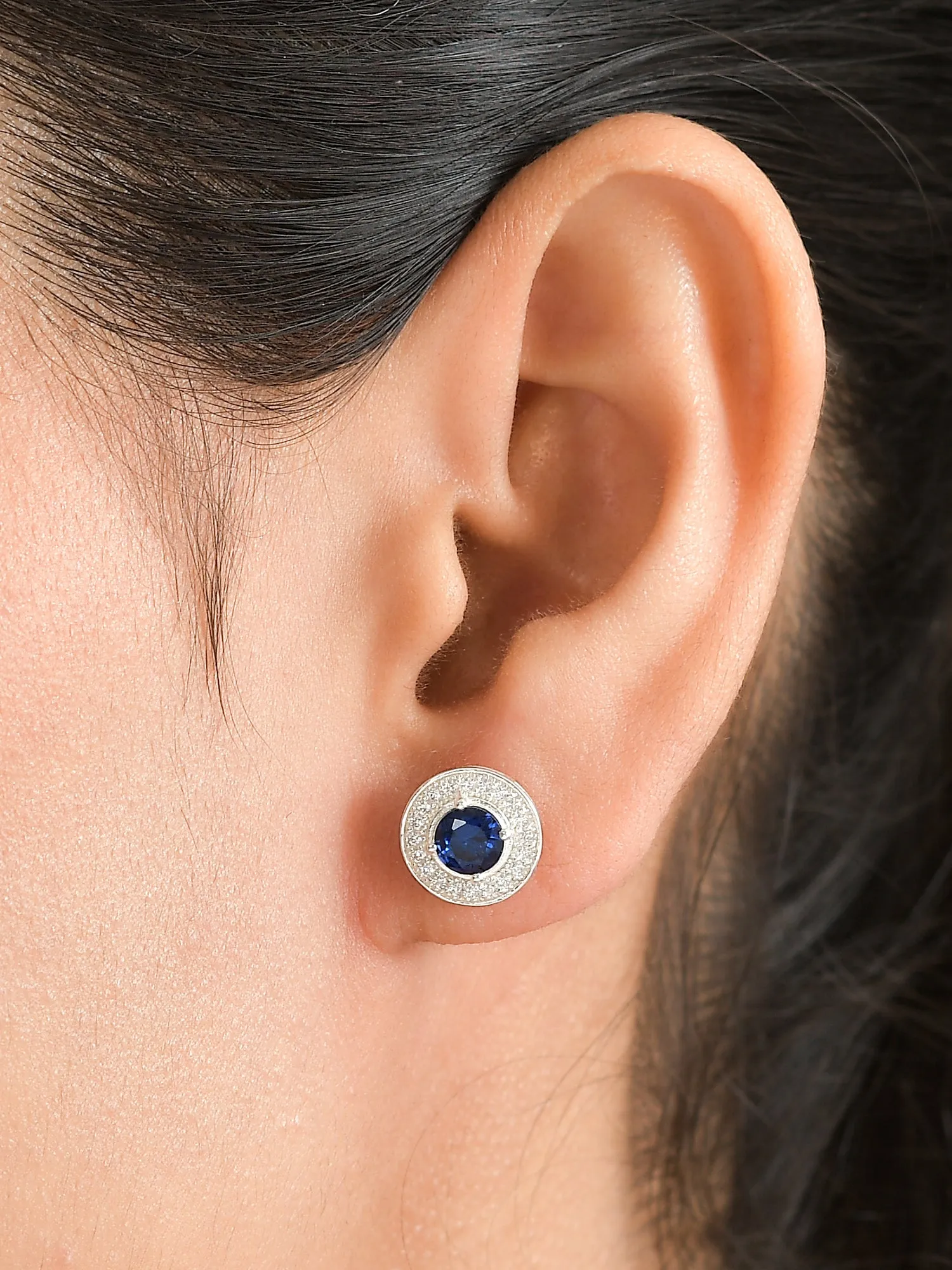 Blue Sapphire Stud Earrings In 925 Sterling Silver