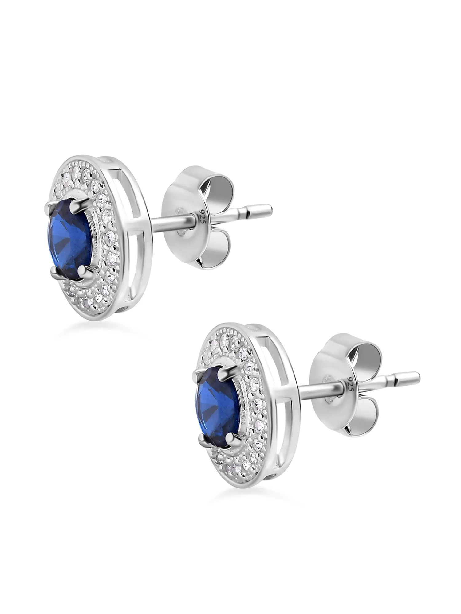 Blue Sapphire Stud Earrings In 925 Sterling Silver