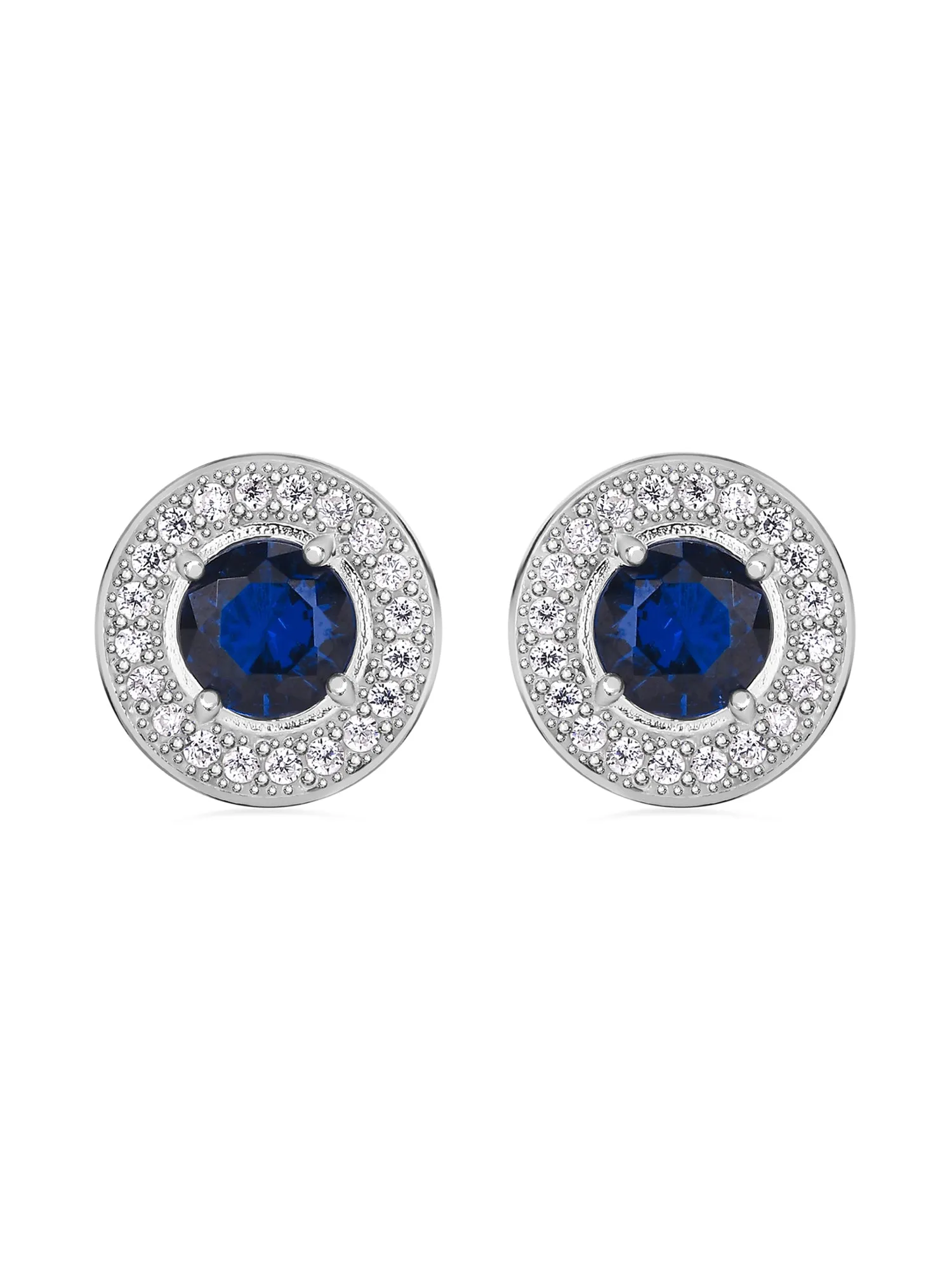 Blue Sapphire Stud Earrings In 925 Sterling Silver