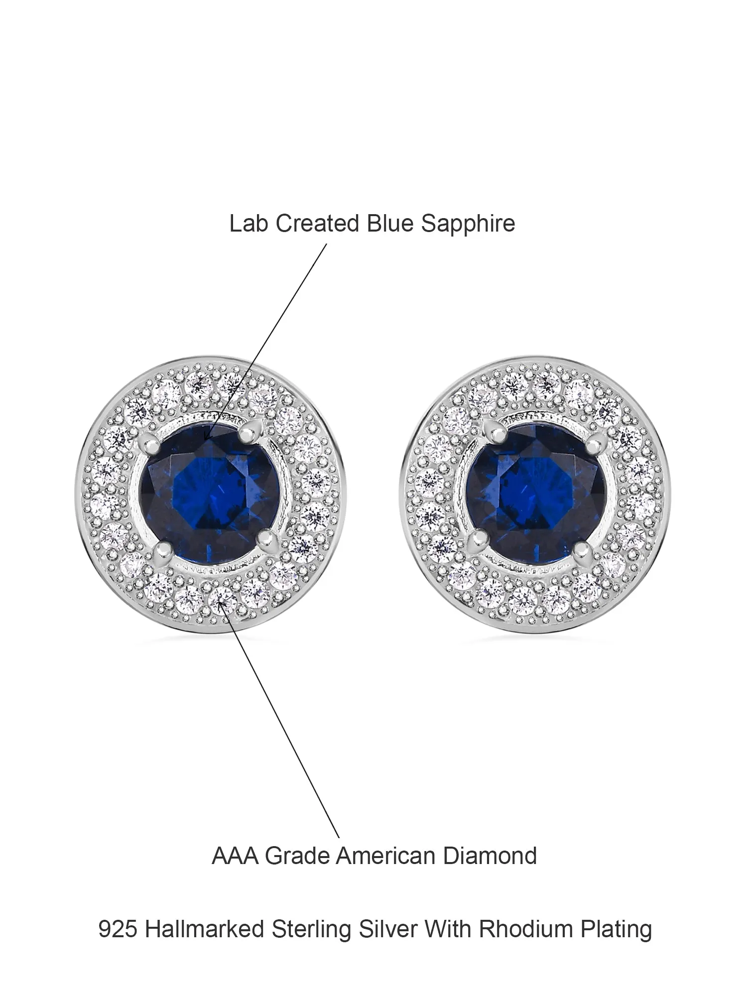 Blue Sapphire Stud Earrings In 925 Sterling Silver