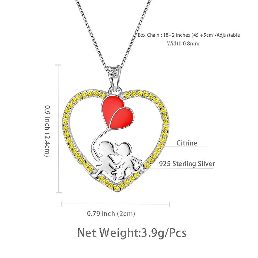 Boy Girl Love Heart Red Balloon Pendant Necklace Jewelry