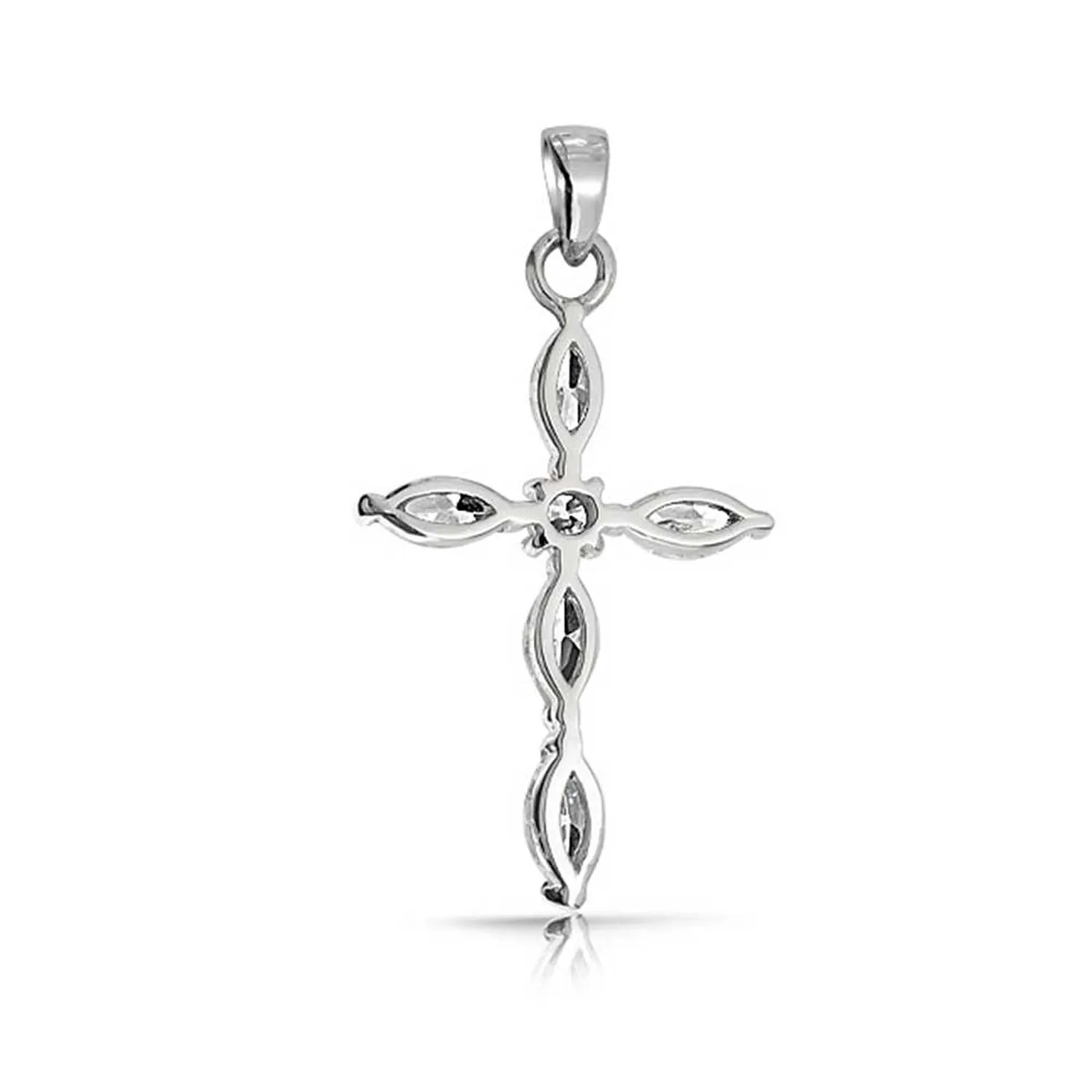 Bridal Necklace Marquise Cubic Zirconia Cross Pendant in Sterling Silver