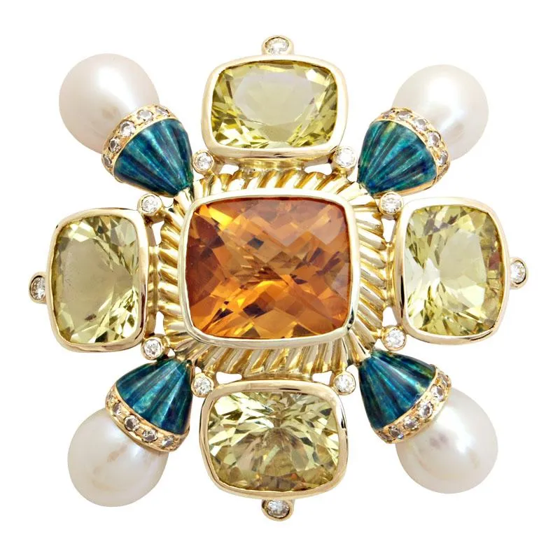 Brooch-Citrine, Lemon Quartz, Pearl and Diamond (Enamel)  (1667C)