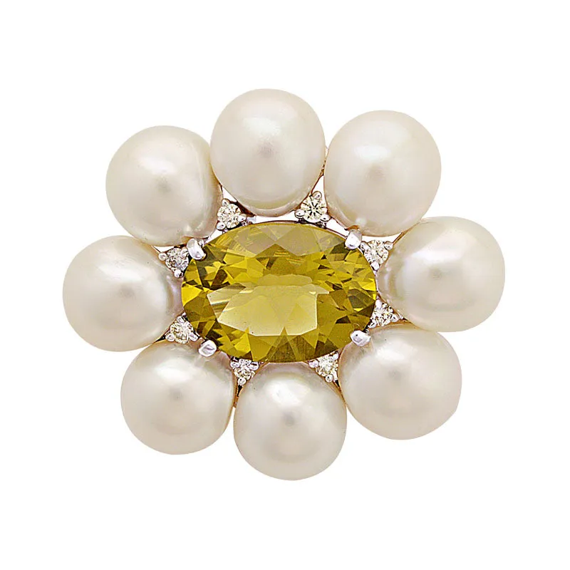 Brooch-Lemon Quartz, South Sea Pearl and Diamond