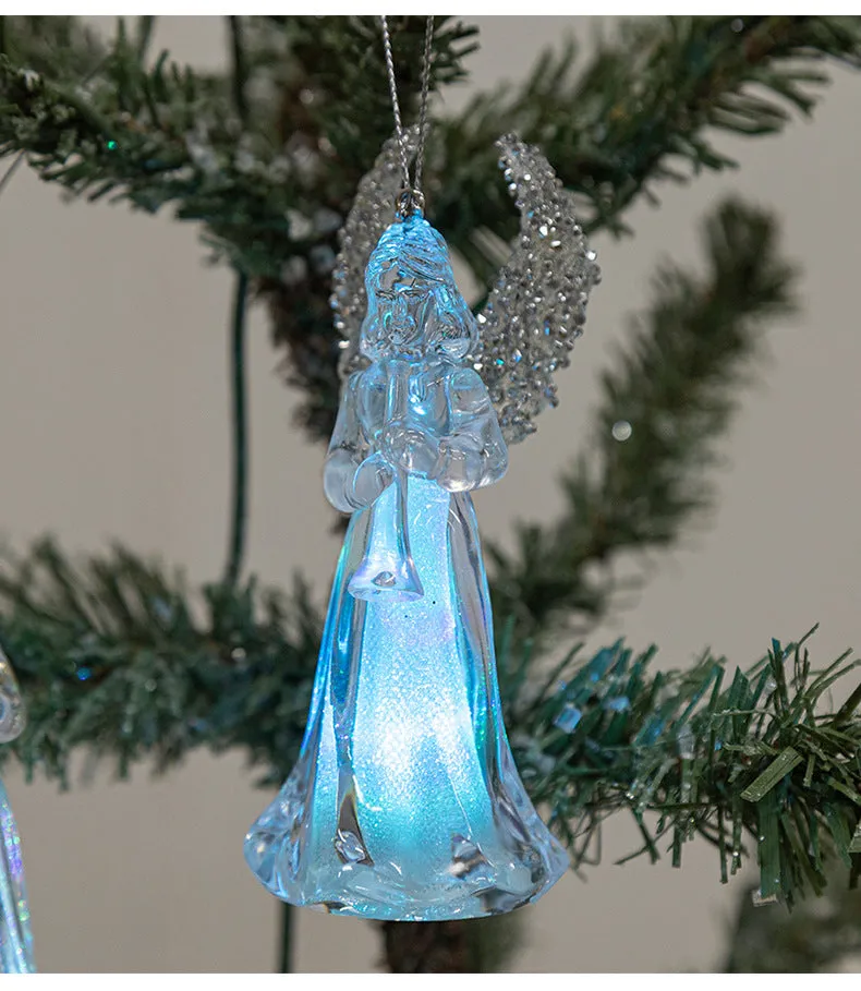 Bulk Christmas Ornaments Crystal Clear Angel with Gold Wings Xmas Tree Hanging Pendants Holiday Decor Wholesale