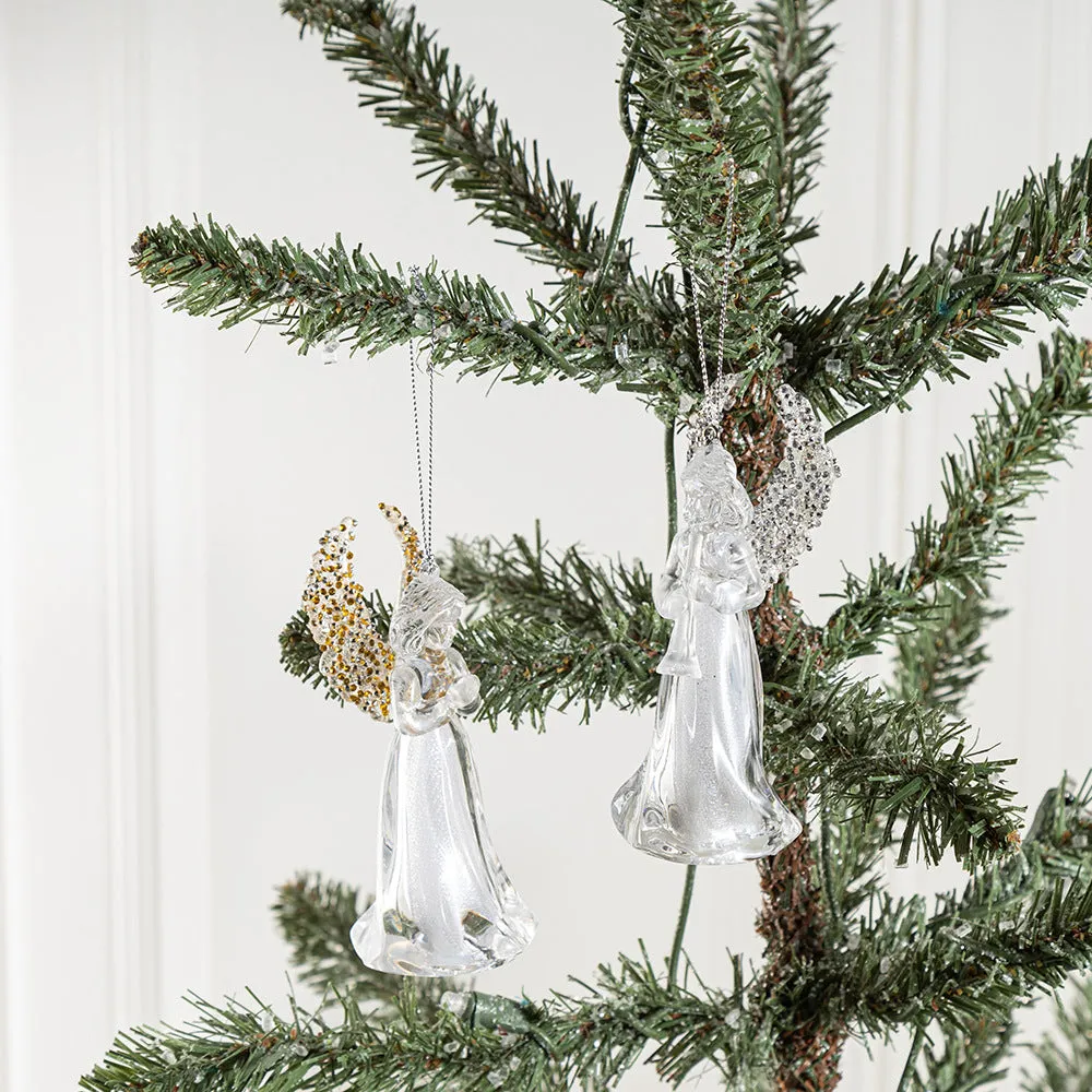 Bulk Christmas Ornaments Crystal Clear Angel with Gold Wings Xmas Tree Hanging Pendants Holiday Decor Wholesale