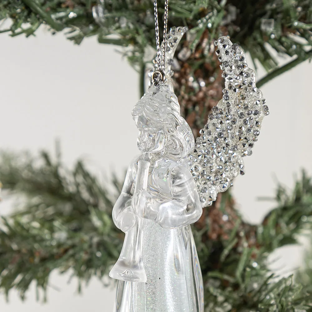 Bulk Christmas Ornaments Crystal Clear Angel with Gold Wings Xmas Tree Hanging Pendants Holiday Decor Wholesale