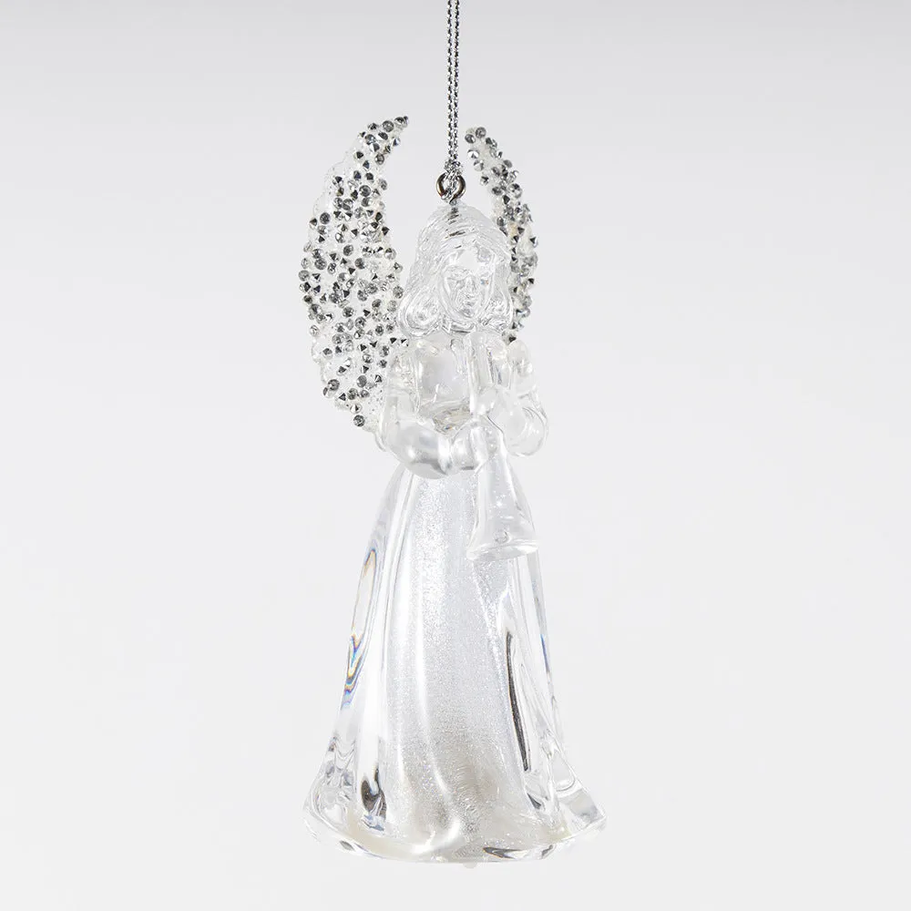 Bulk Christmas Ornaments Crystal Clear Angel with Gold Wings Xmas Tree Hanging Pendants Holiday Decor Wholesale