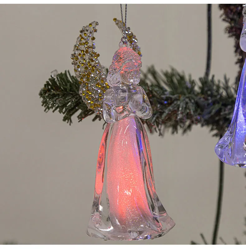 Bulk Christmas Ornaments Crystal Clear Angel with Gold Wings Xmas Tree Hanging Pendants Holiday Decor Wholesale