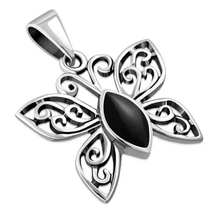 Butterfly Silver Pendant w/ Black Onyx