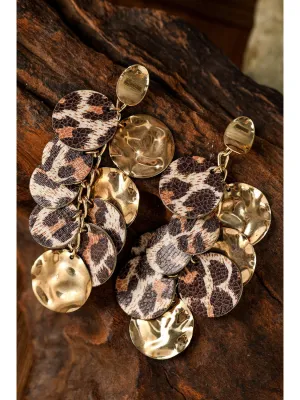 Chestnut Leopard Alloy Disc Stud Dangle Earrings