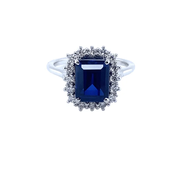 Classic  Diamonds & Emerald Cut Sapphire "Iris" Ring