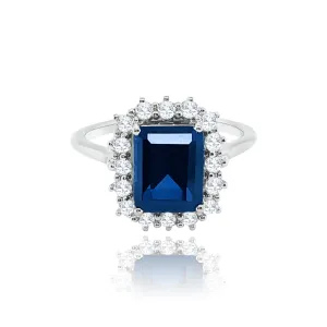 Classic  Diamonds & Emerald Cut Sapphire "Iris" Ring