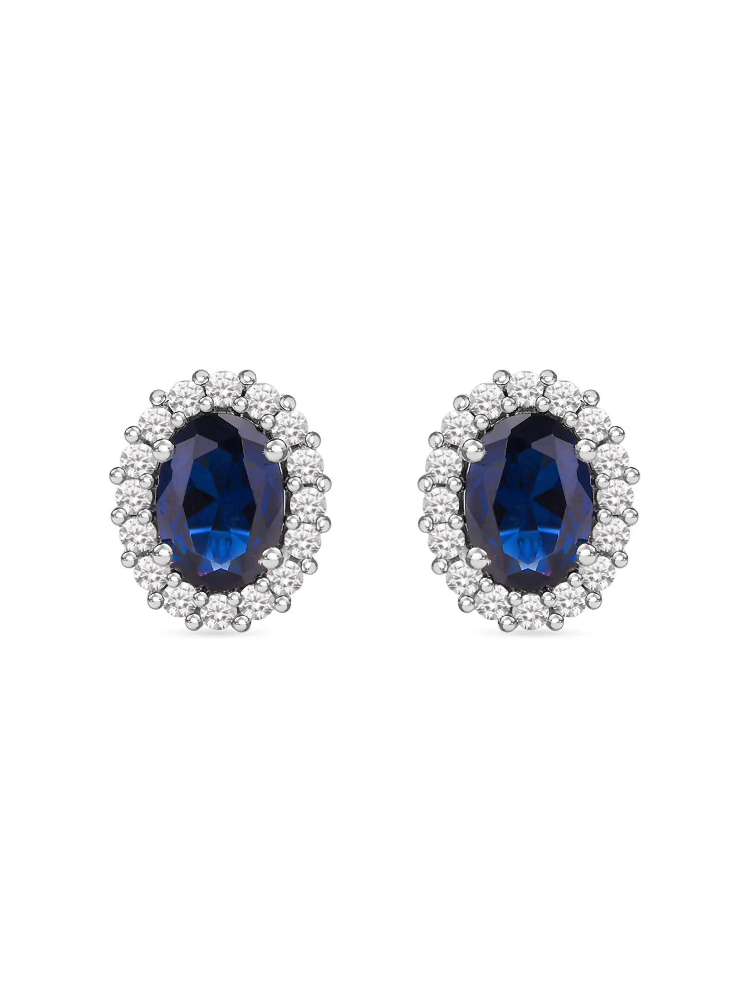 Classic Royal Blue Sapphire Stud Earring In 925 Silver