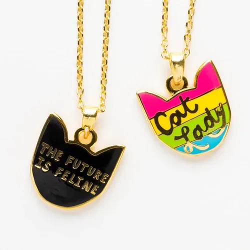 Cloisonné Double Sided Pendant - Cat Lady  / Future is Feline