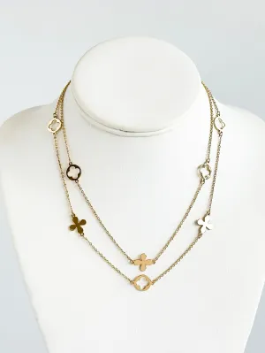 Clover & Flower Double Layered Necklace