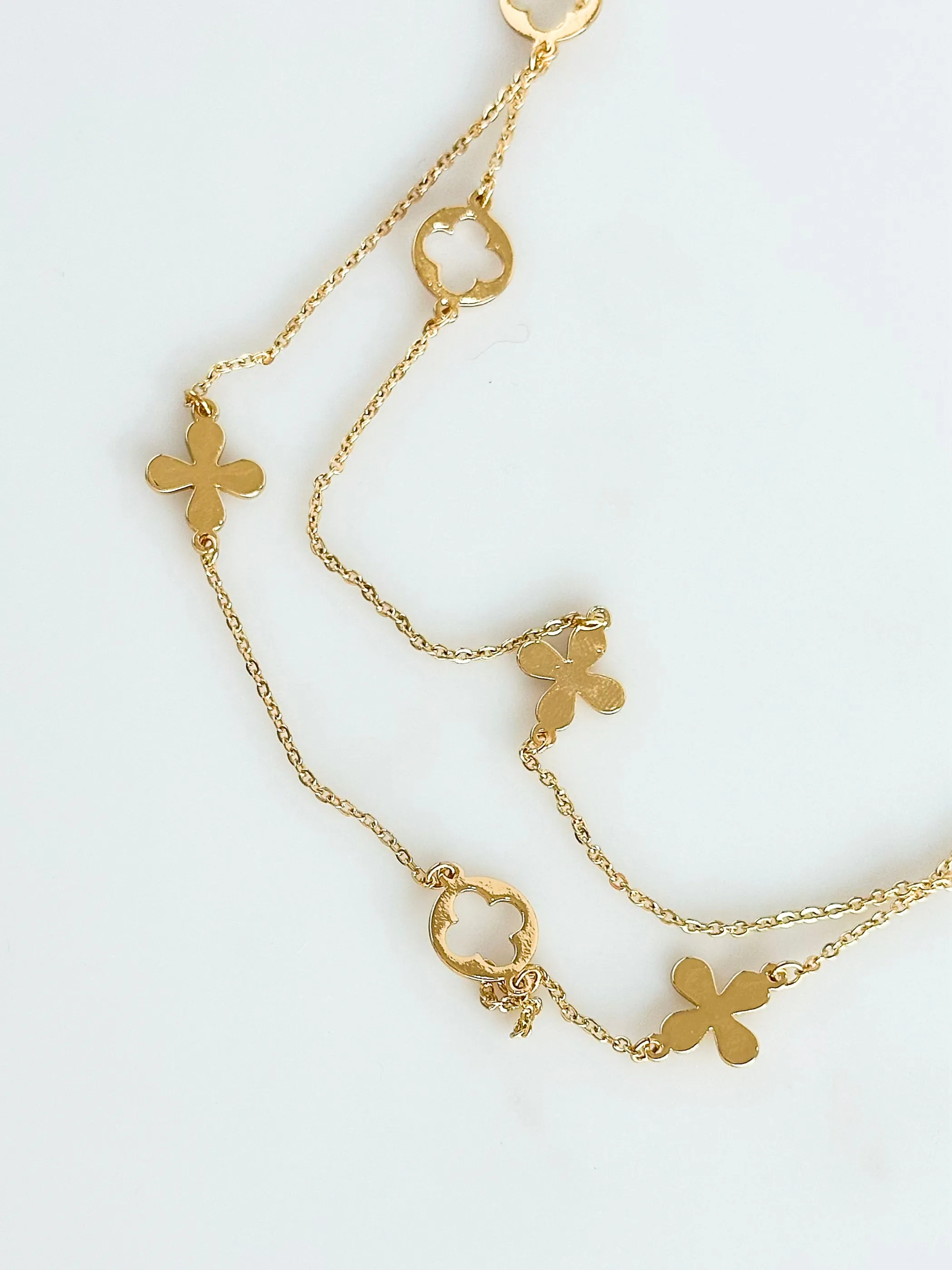 Clover & Flower Double Layered Necklace