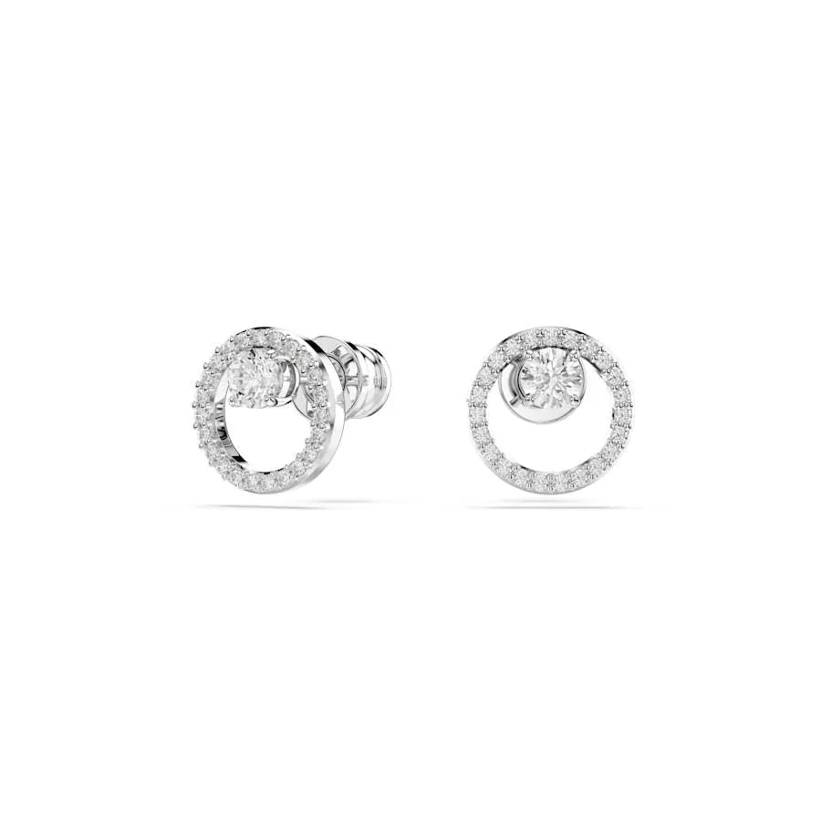 Constella Rhodium Plated White Round Cut Stud Earrings 5692262