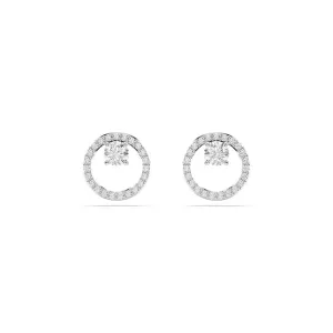 Constella Rhodium Plated White Round Cut Stud Earrings 5692262