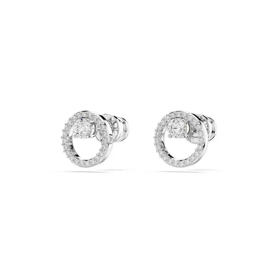 Constella Rhodium Plated White Round Cut Stud Earrings 5692262