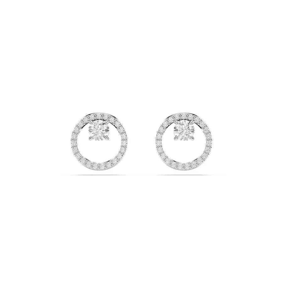 Constella Rhodium Plated White Round Cut Stud Earrings 5692262