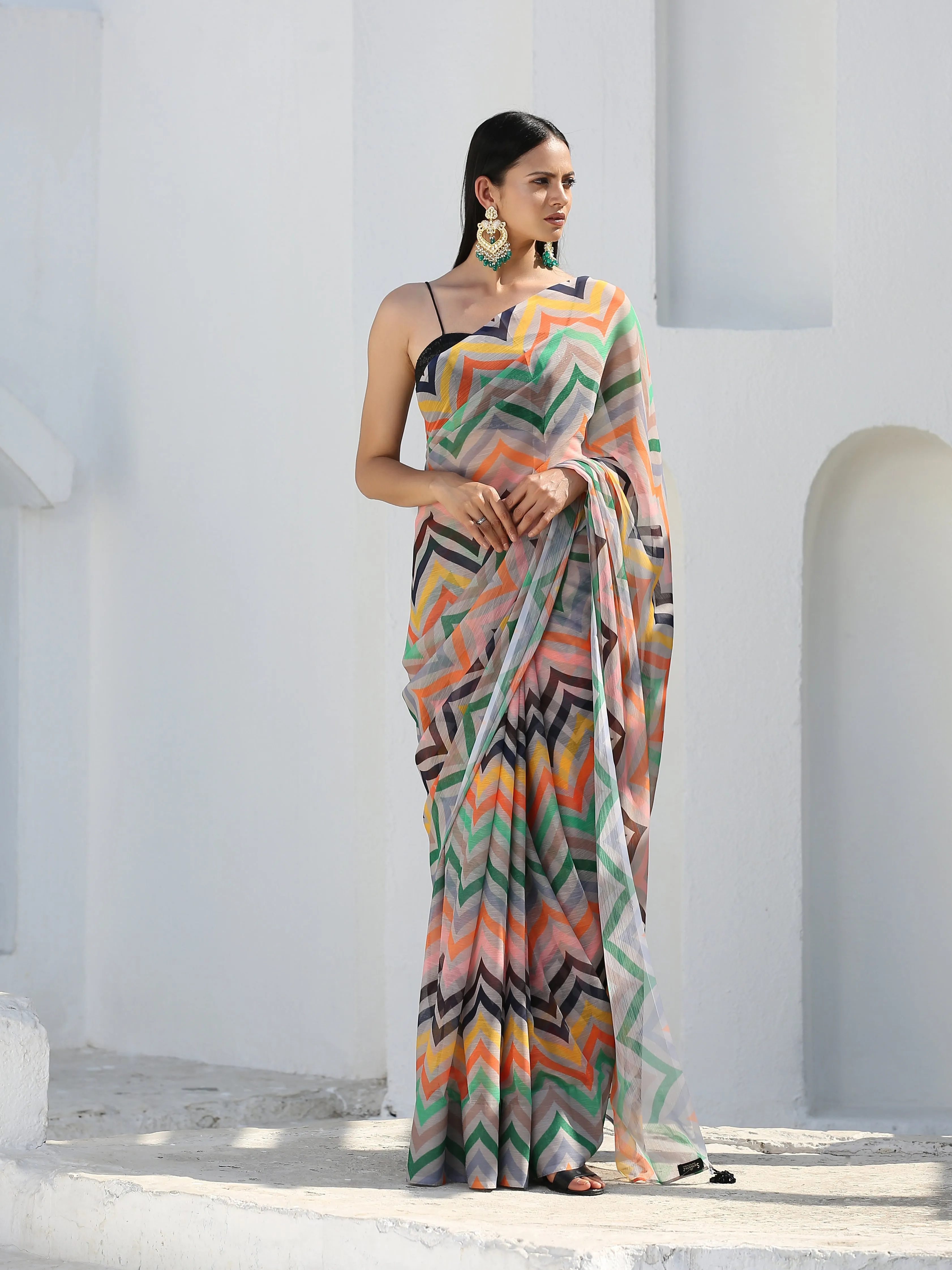 Crayon Chiffon Saree with Pendants