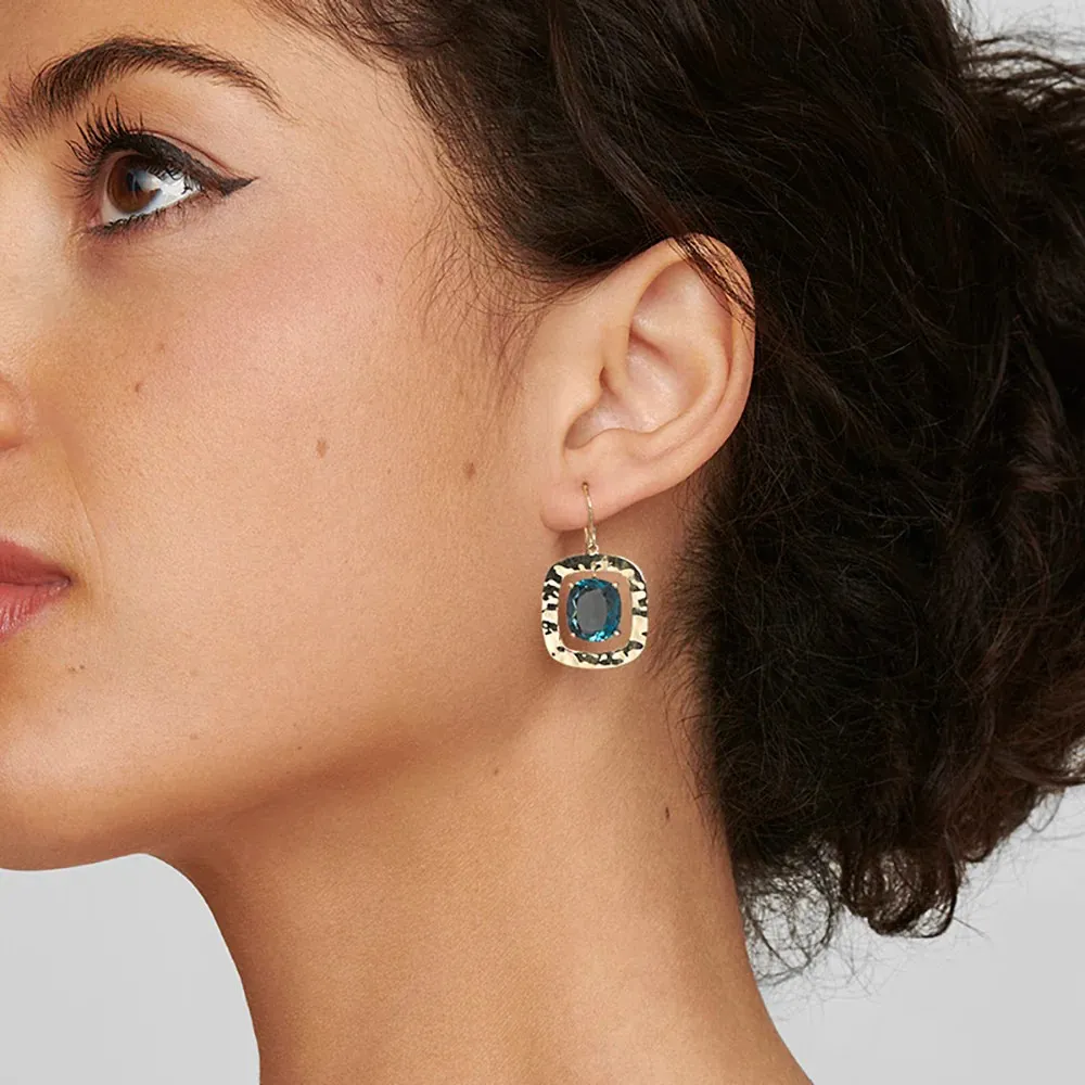 Crinkle Earrings with Swiss Blue Topaz Cushion Stone