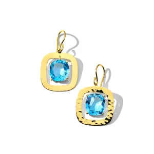 Crinkle Earrings with Swiss Blue Topaz Cushion Stone